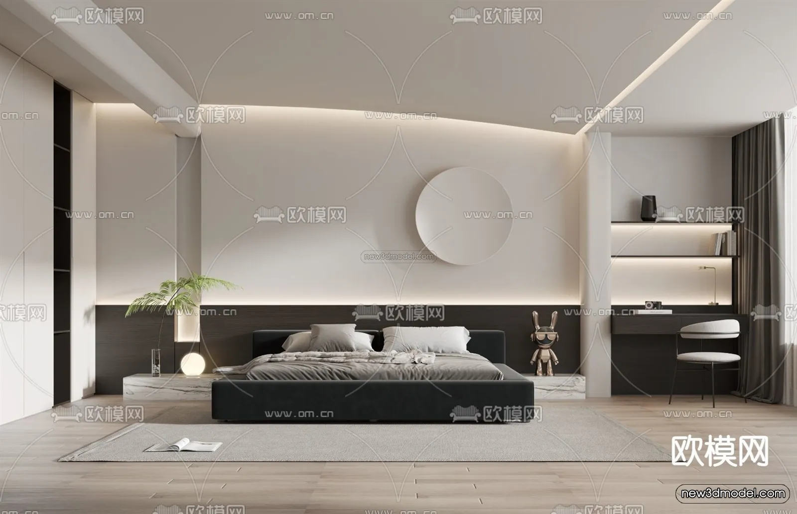 Minimalist Style Interior 3D Blocks - Bedroom 3D Model - 202