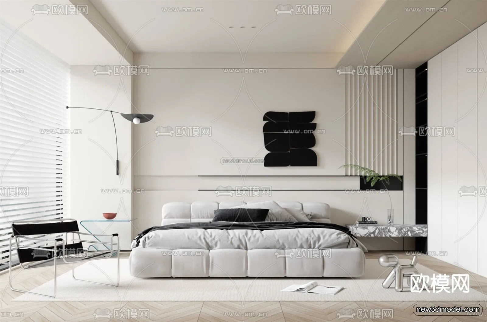 Minimalist Style Interior 3D Blocks - Bedroom 3D Model - 203