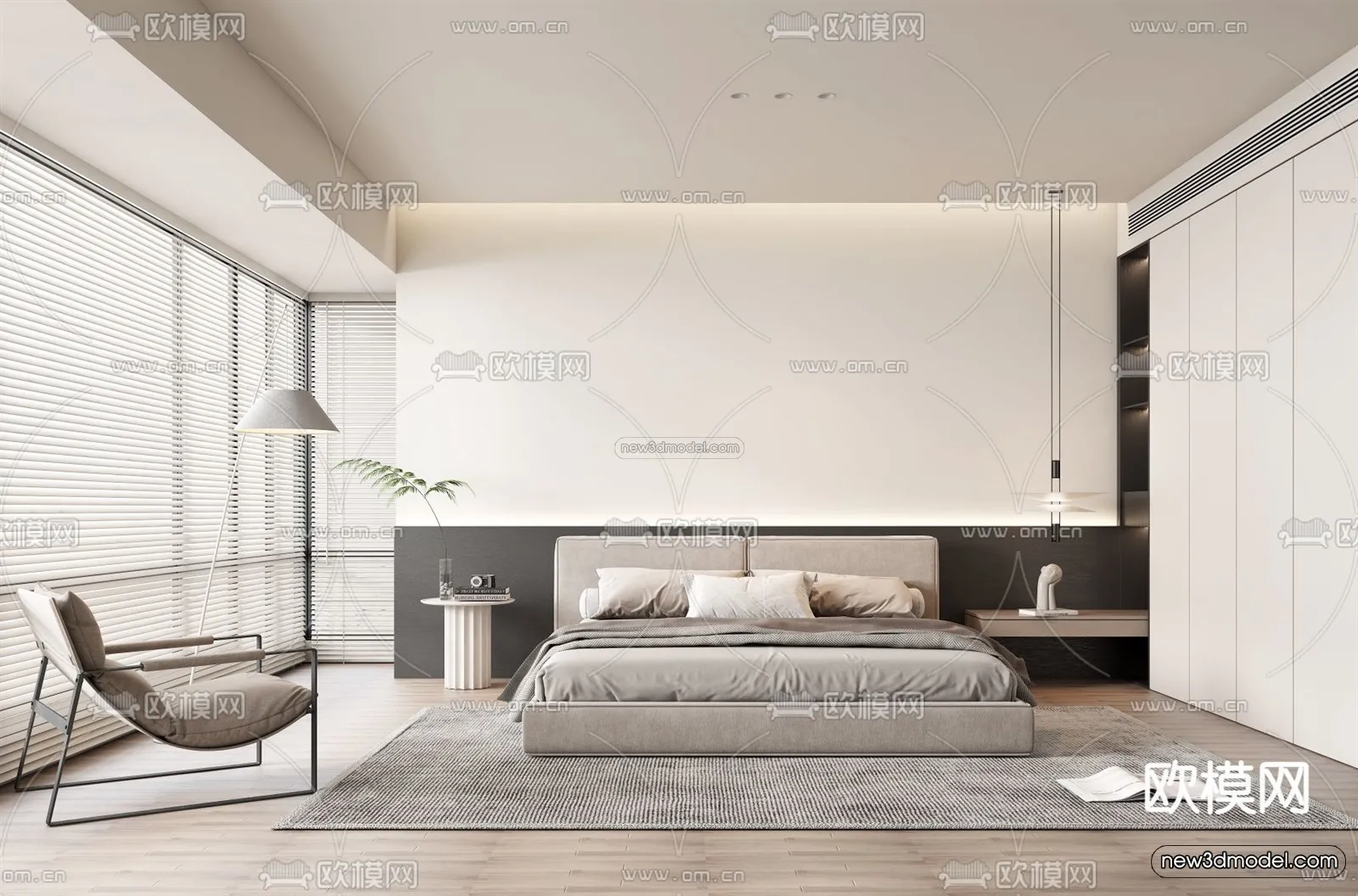 Minimalist Style Interior 3D Blocks - Bedroom 3D Model - 208