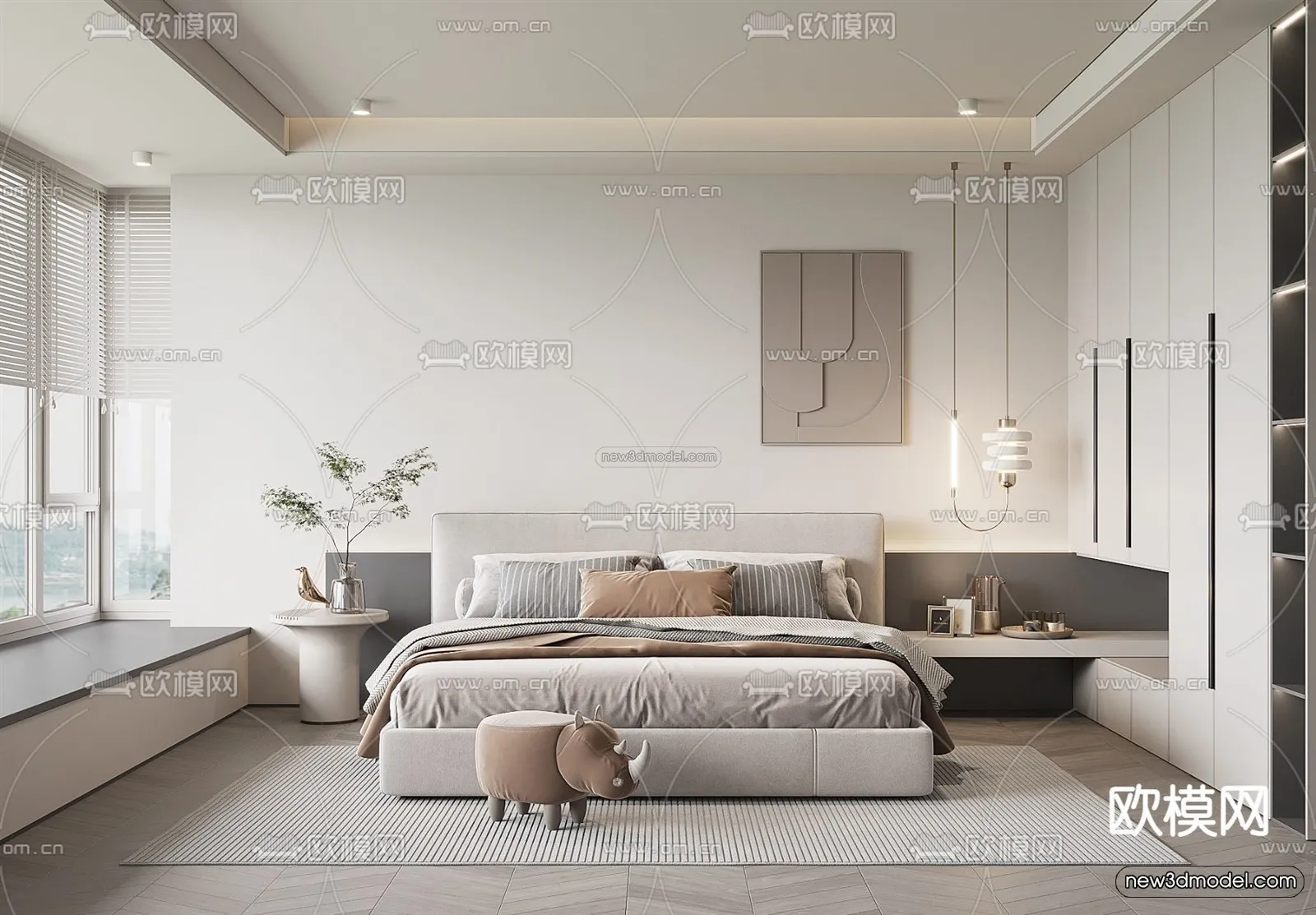 Minimalist Style Interior 3D Blocks - Bedroom 3D Model - 210