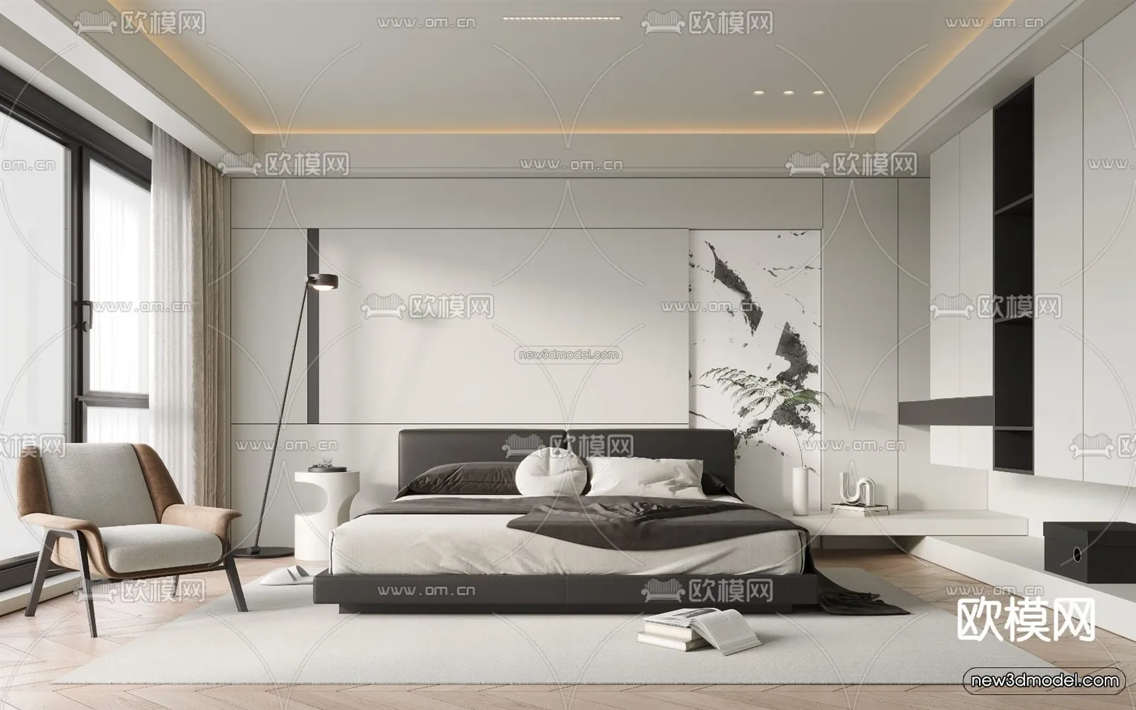 Minimalist Style Interior 3D Blocks - Bedroom 3D Model - 211