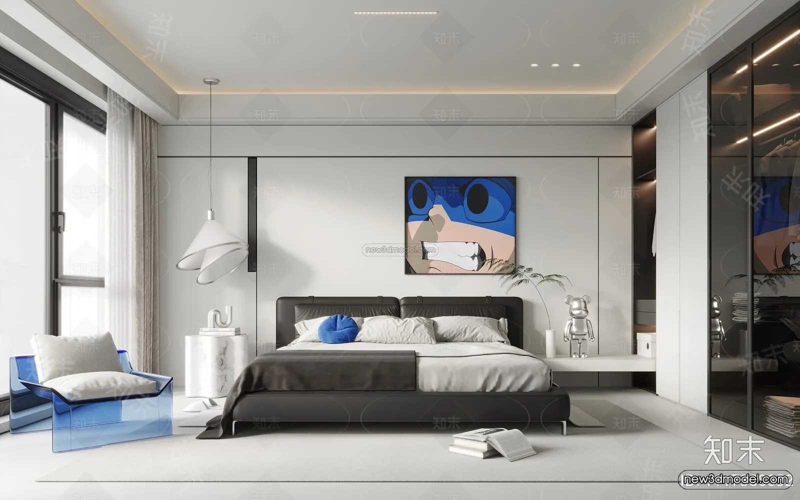 Minimalist Style Interior 3D Blocks - Bedroom 3D Model - 212