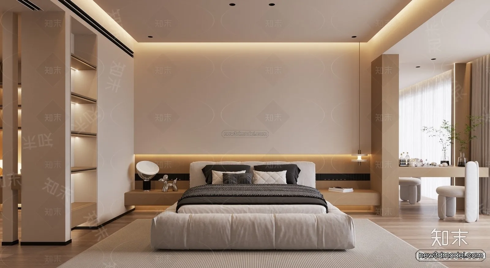 Minimalist Style Interior 3D Blocks - Bedroom 3D Model - 220