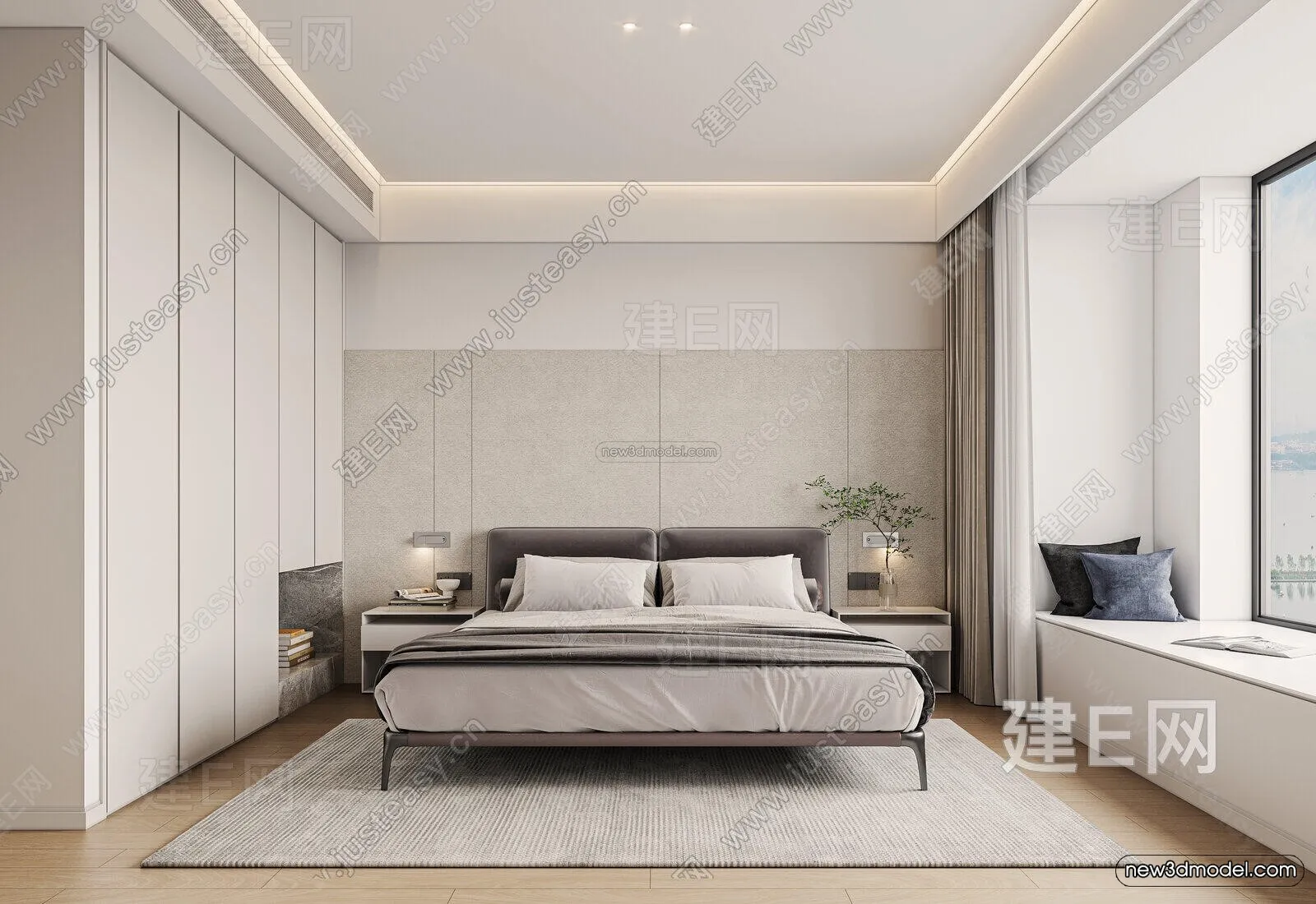 Minimalist Style Interior 3D Blocks - Bedroom 3D Model - 222