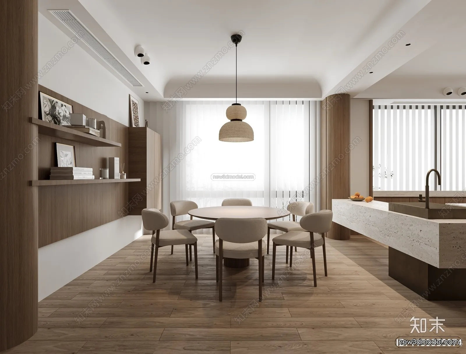 Minimalist Style Interior 3D Blocks - Dining Room 3D Model - 228