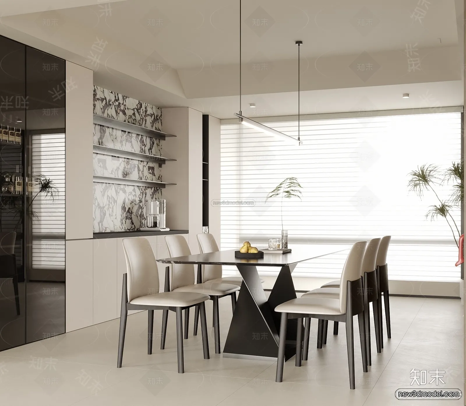 Minimalist Style Interior 3D Blocks - Dining Room 3D Model - 229