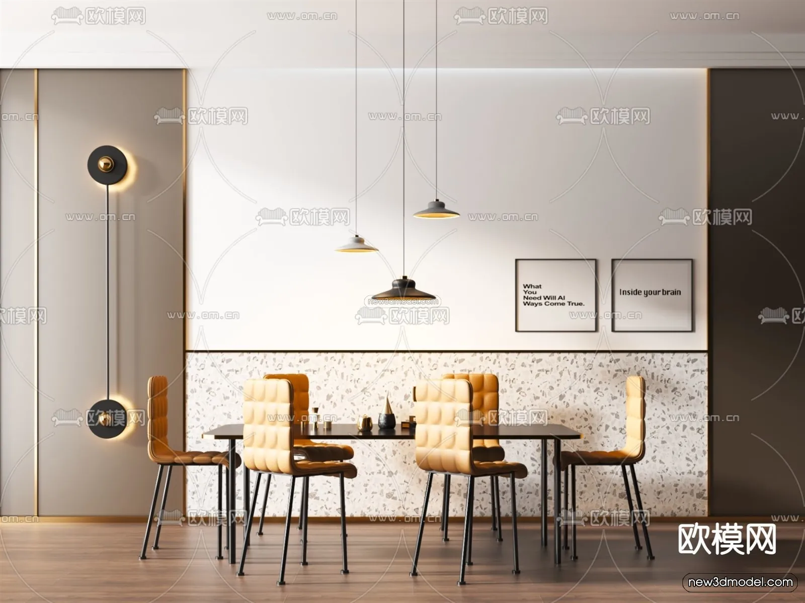 Minimalist Style Interior 3D Blocks - Dining Room 3D Model - 232