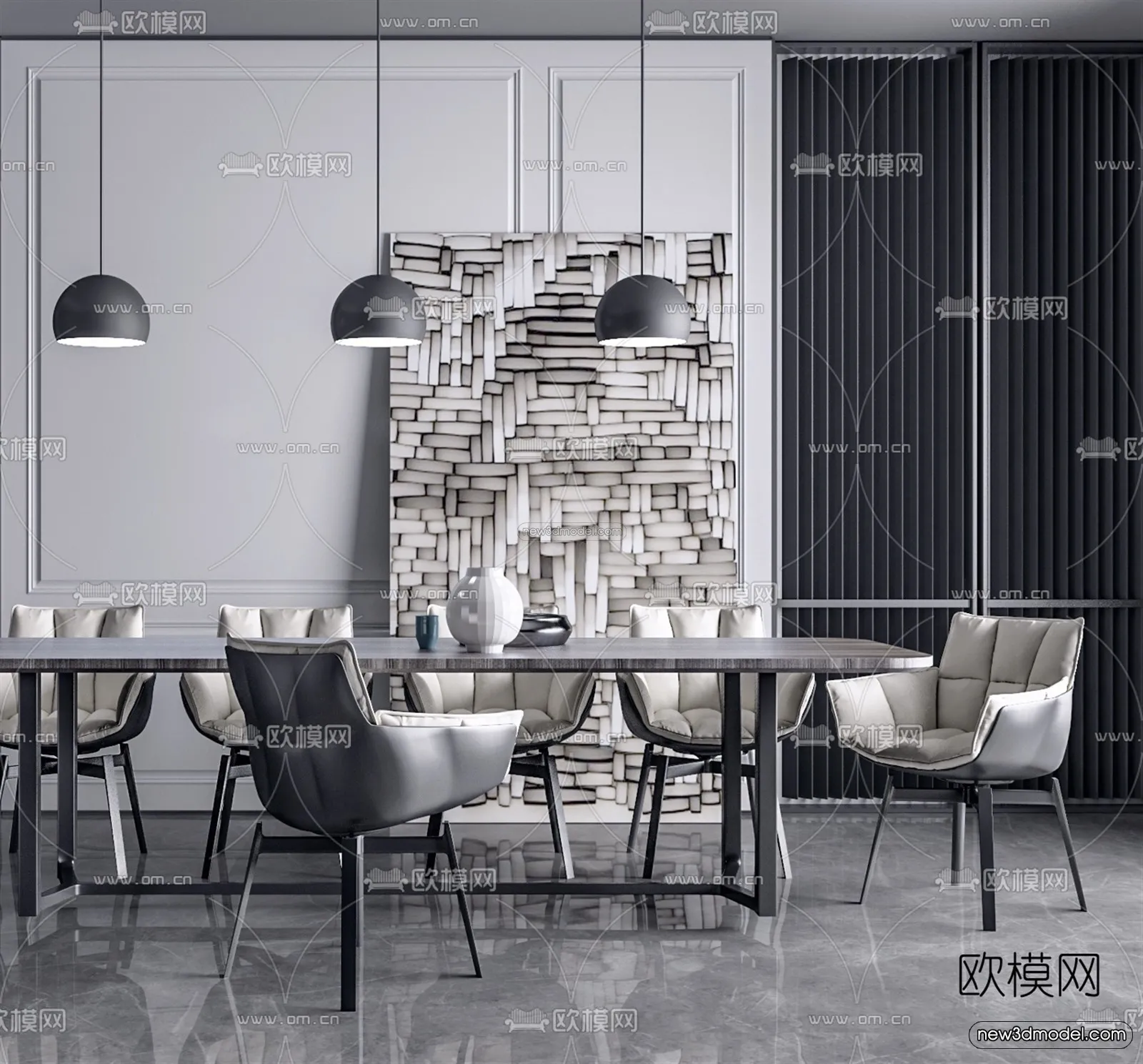 Minimalist Style Interior 3D Blocks - Dining Room 3D Model - 233