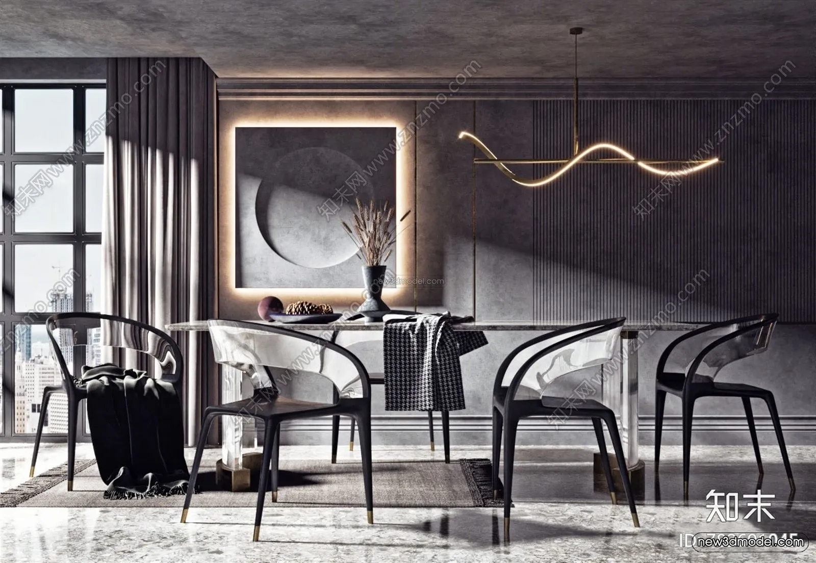 Minimalist Style Interior 3D Blocks - Dining Room 3D Model - 234