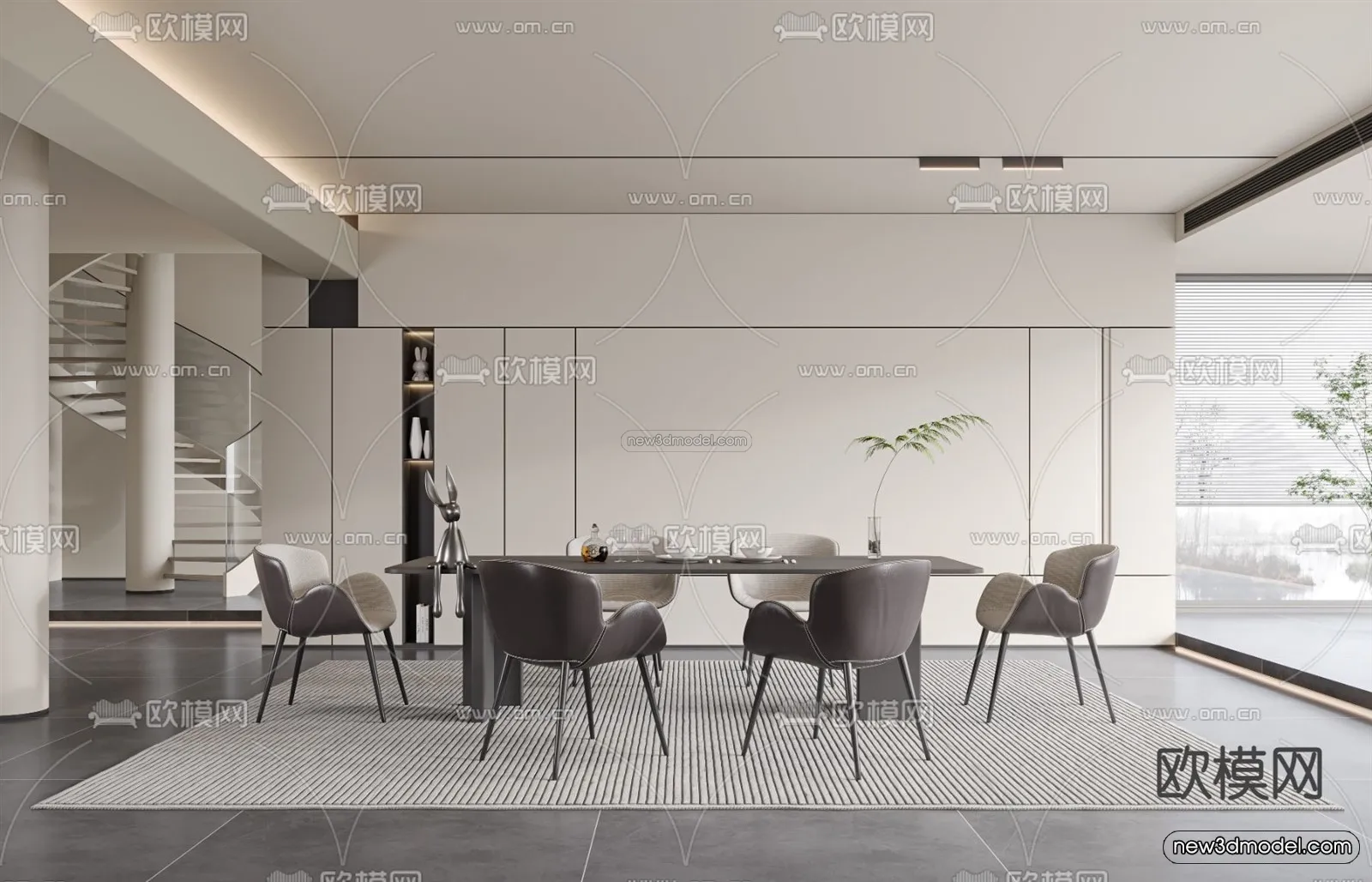 Minimalist Style Interior 3D Blocks - Dining Room 3D Model - 235