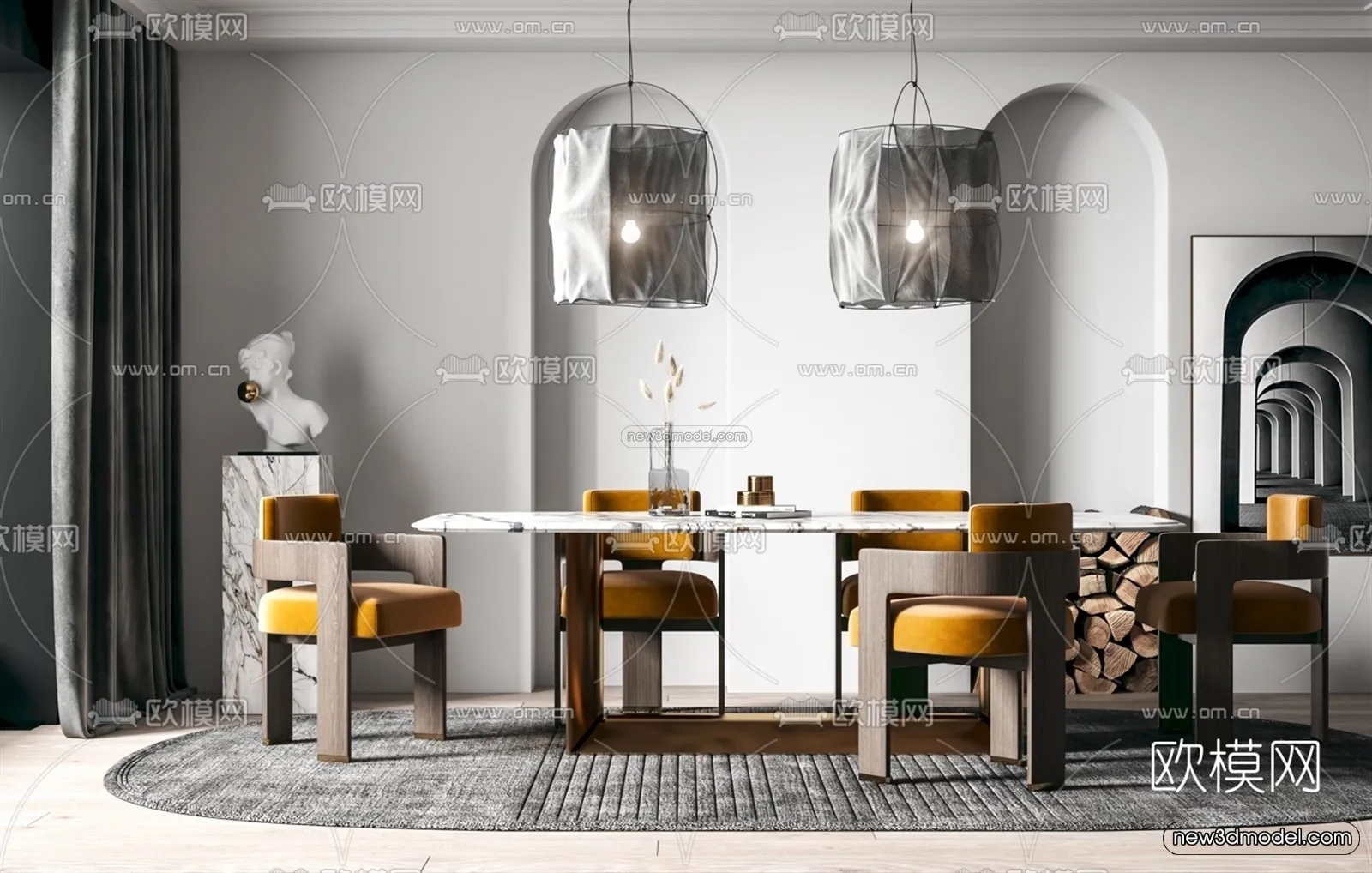 Minimalist Style Interior 3D Blocks - Dining Room 3D Model - 237