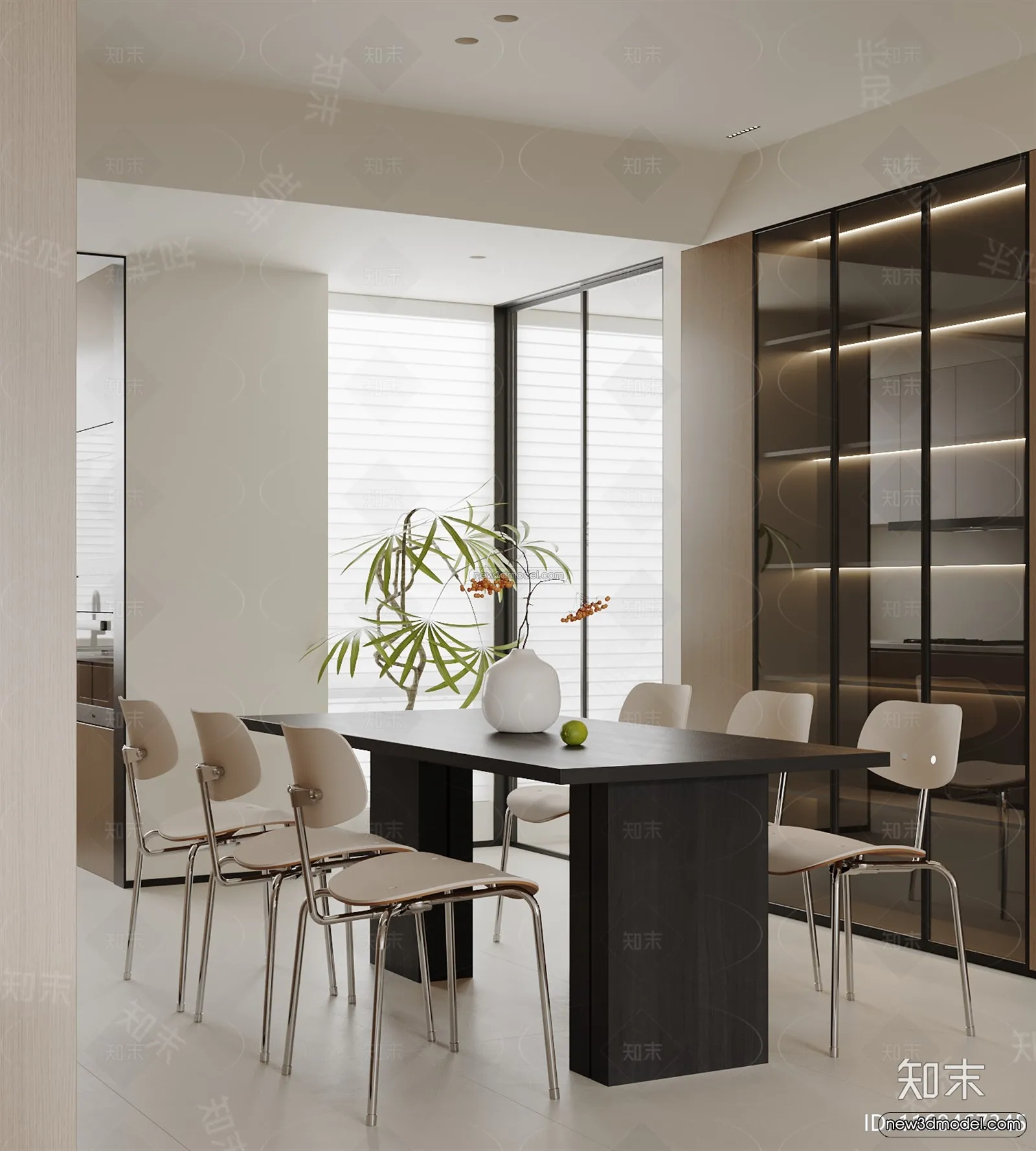 Minimalist Style Interior 3D Blocks - Dining Room 3D Model - 241