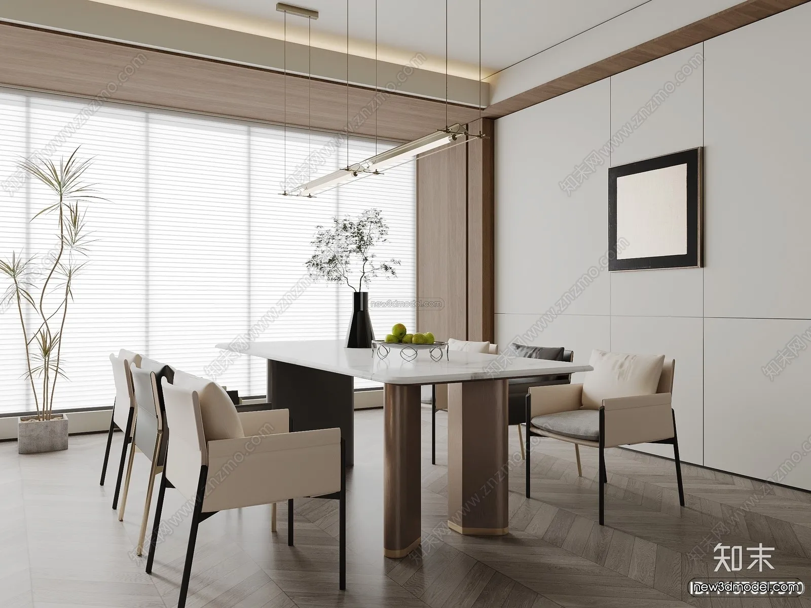 Minimalist Style Interior 3D Blocks - Dining Room 3D Model - 242