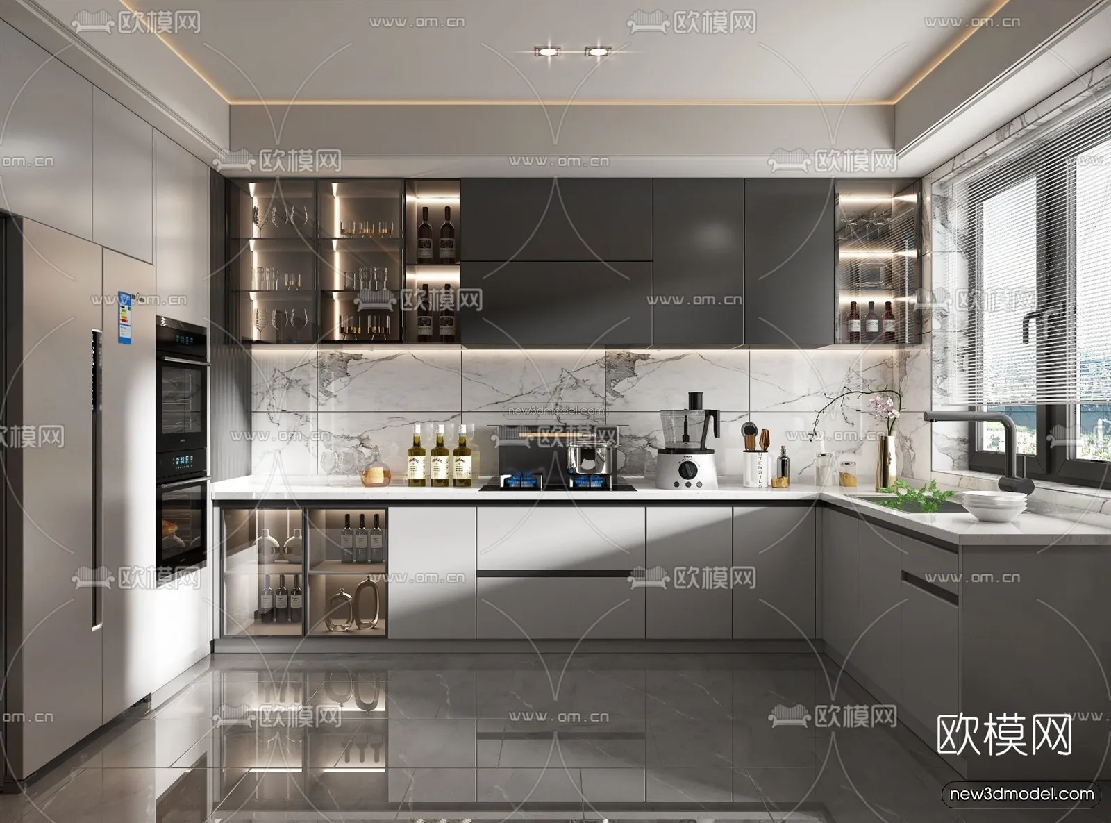 Minimalist Style Interior 3D Blocks - Kitchen 3D Model - 244