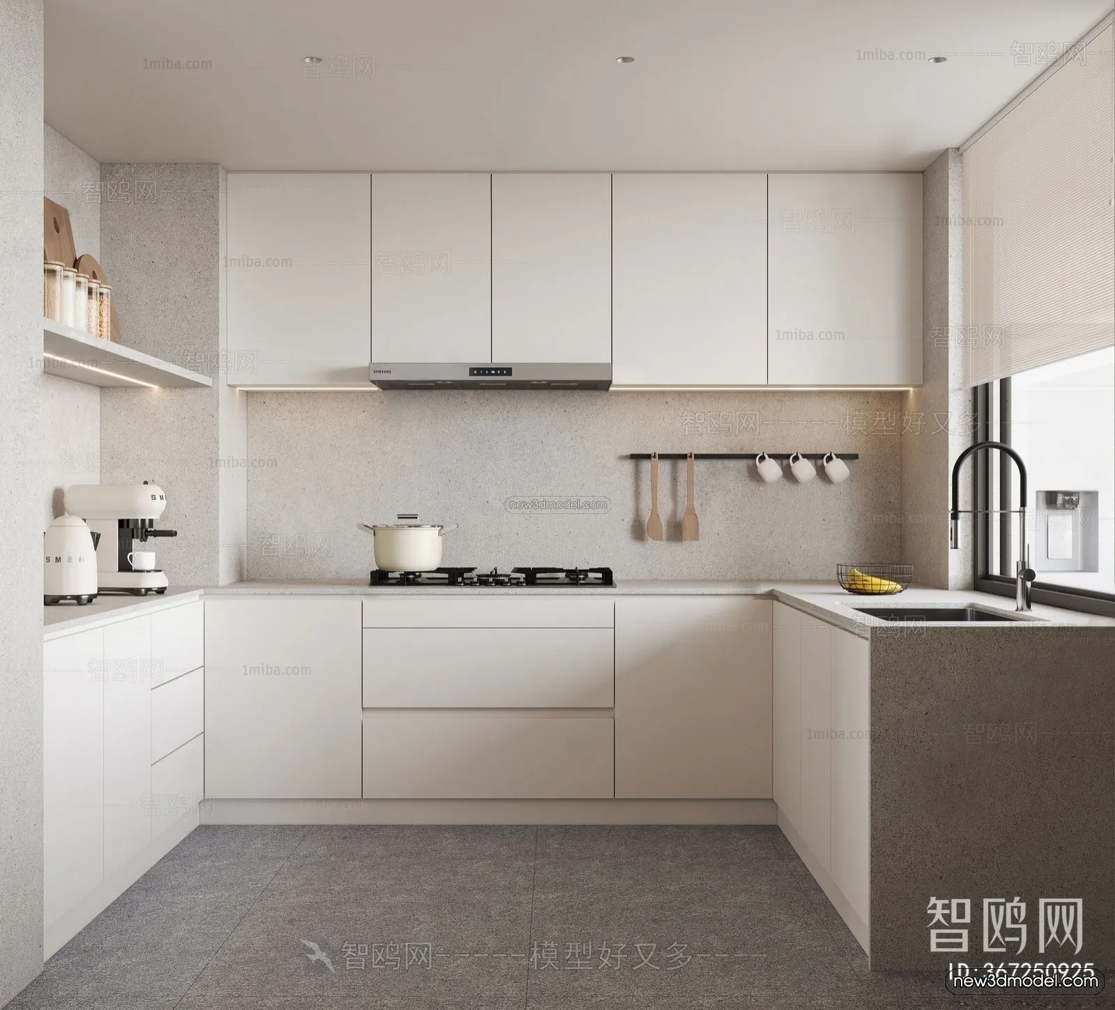 Minimalist Style Interior 3D Blocks - Kitchen 3D Model - 246