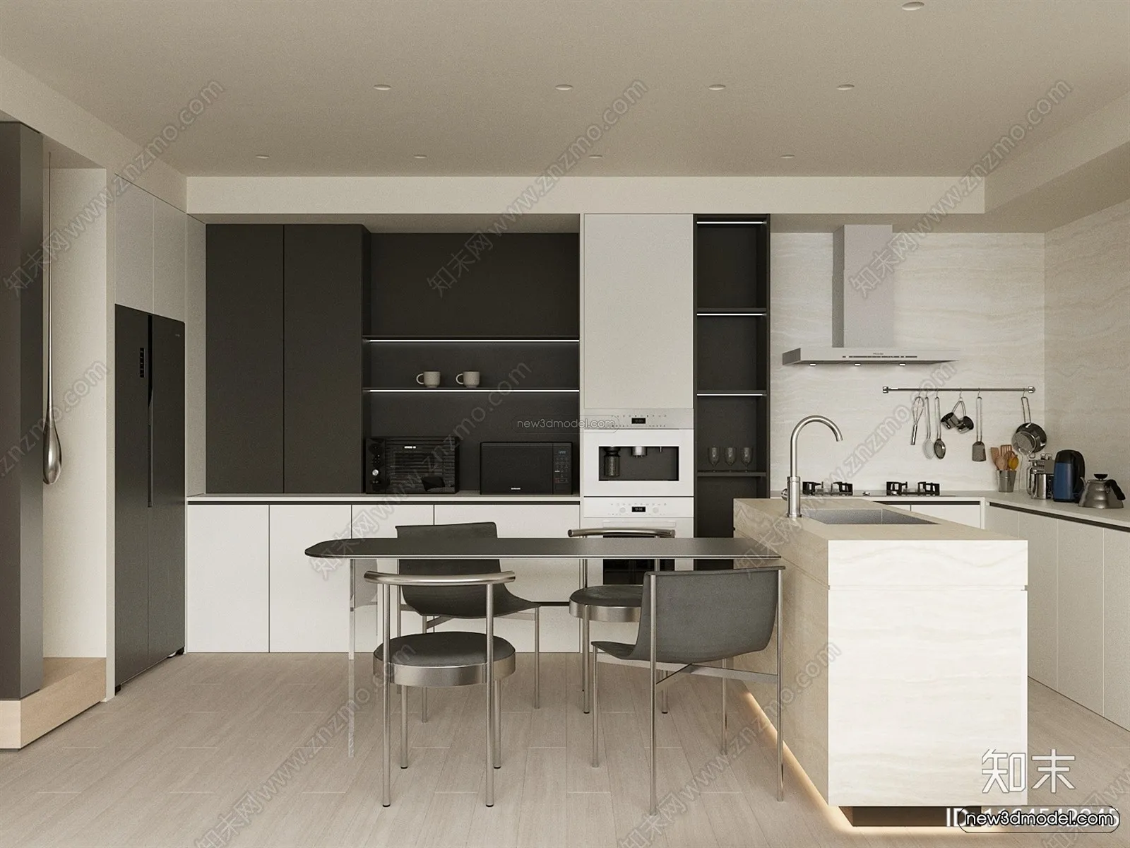 Minimalist Style Interior 3D Blocks - Kitchen 3D Model - 248