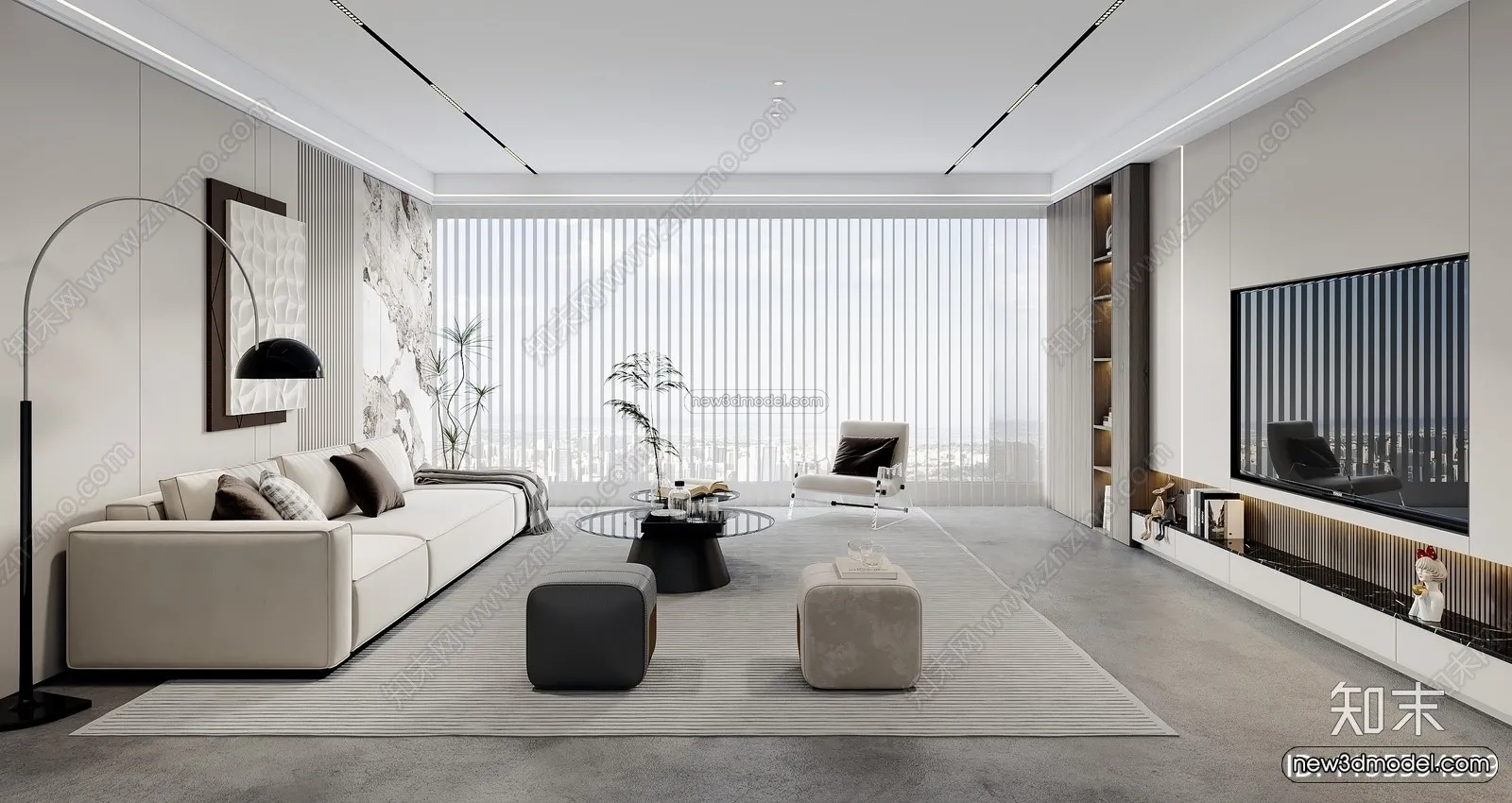 Minimalist Style Interior 3D Blocks - Living Room 3D Model - 001