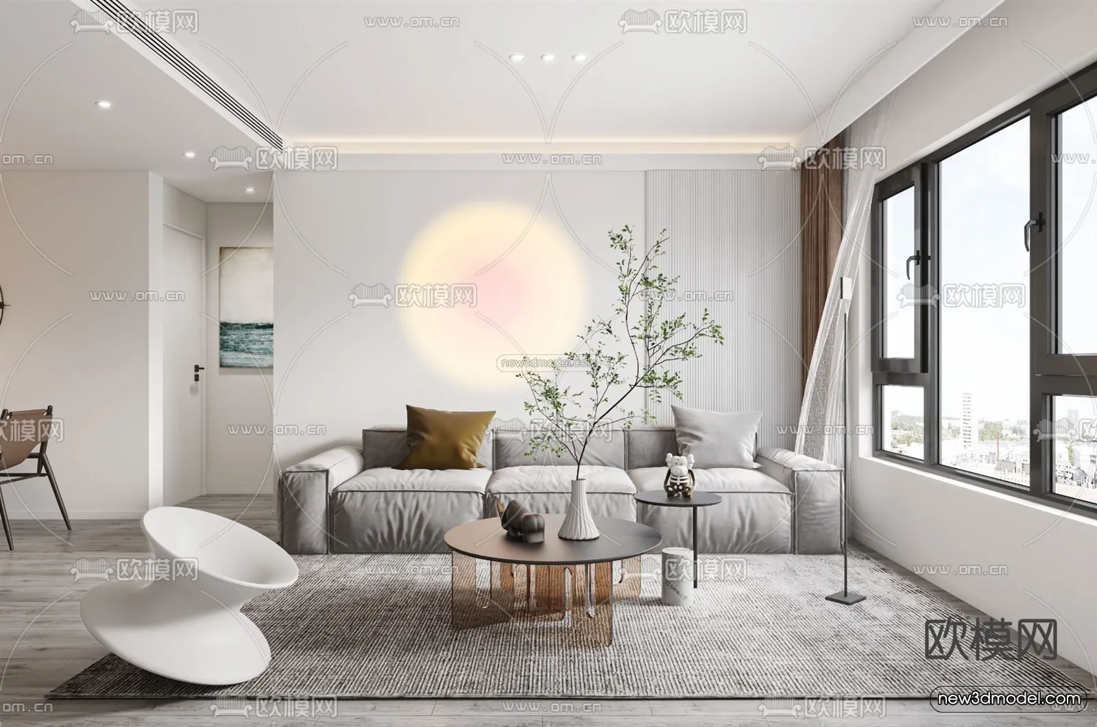 Minimalist Style Interior 3D Blocks - Living Room 3D Model - 002