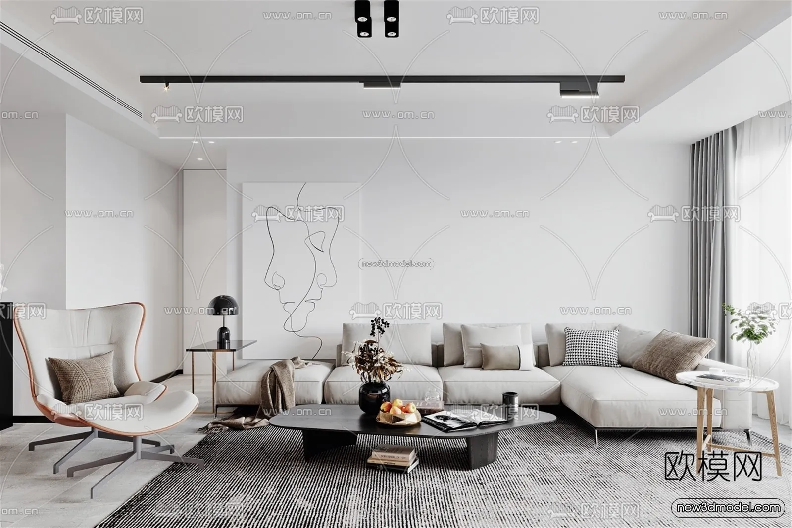 Minimalist Style Interior 3D Blocks - Living Room 3D Model - 003