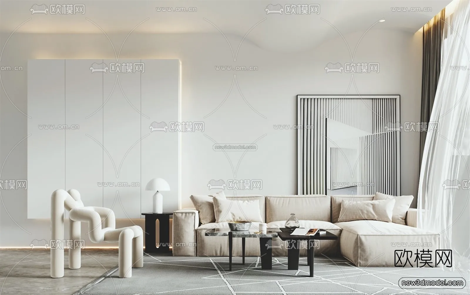 Minimalist Style Interior 3D Blocks - Living Room 3D Model - 005