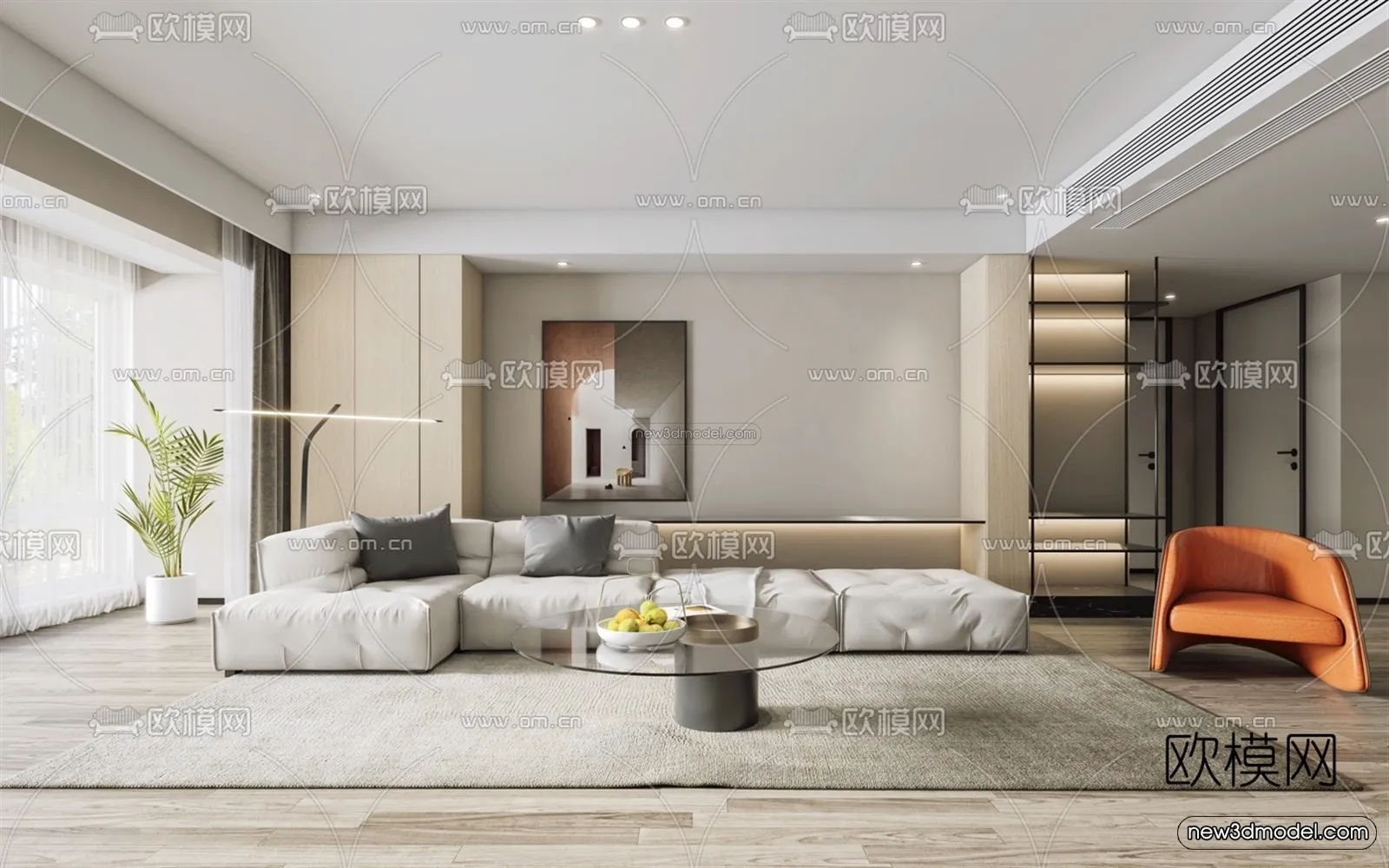 Minimalist Style Interior 3D Blocks - Living Room 3D Model - 006