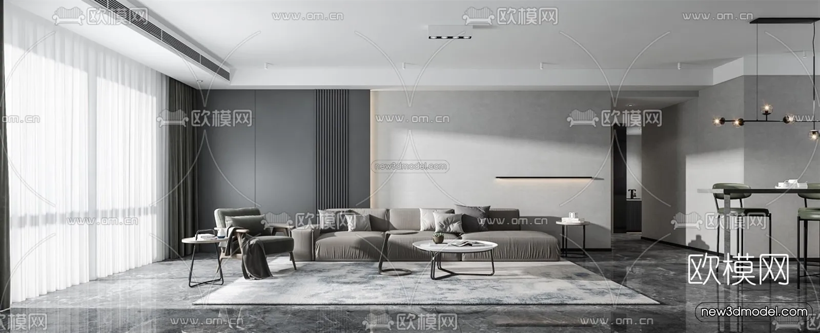 Minimalist Style Interior 3D Blocks - Living Room 3D Model - 008