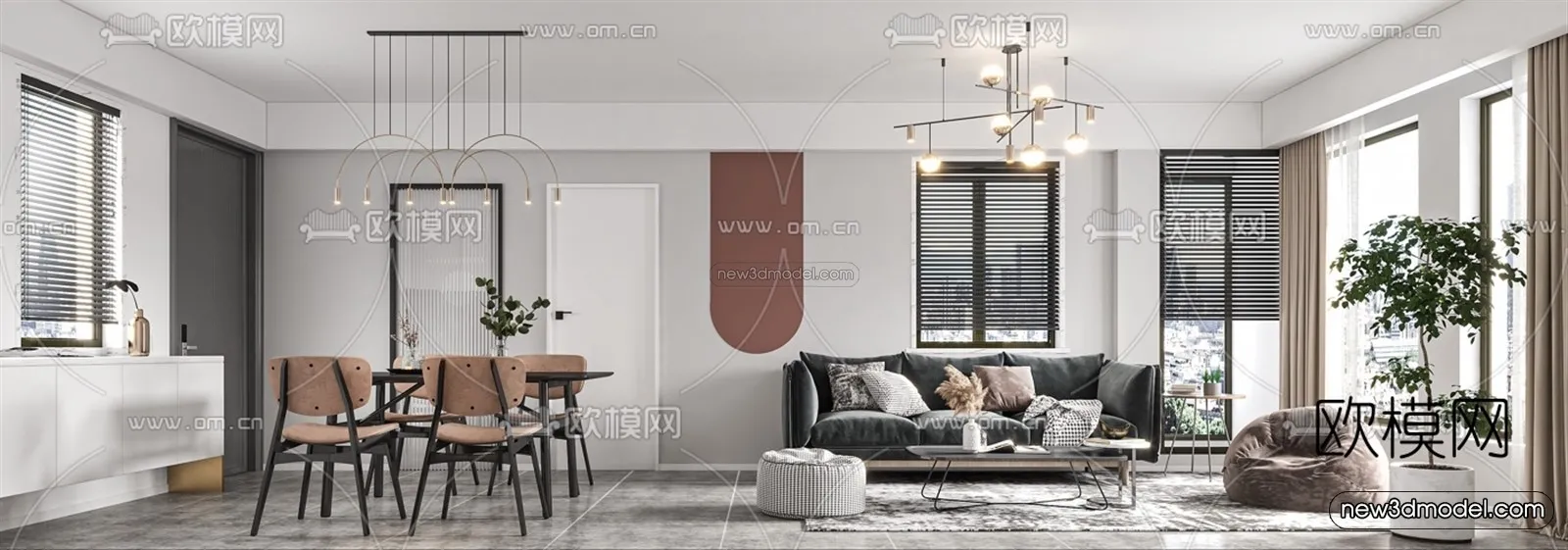 Minimalist Style Interior 3D Blocks - Living Room 3D Model - 009