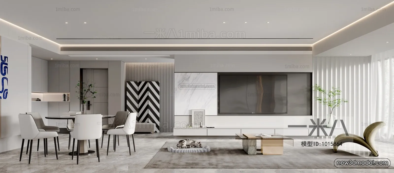 Minimalist Style Interior 3D Blocks - Living Room 3D Model - 010