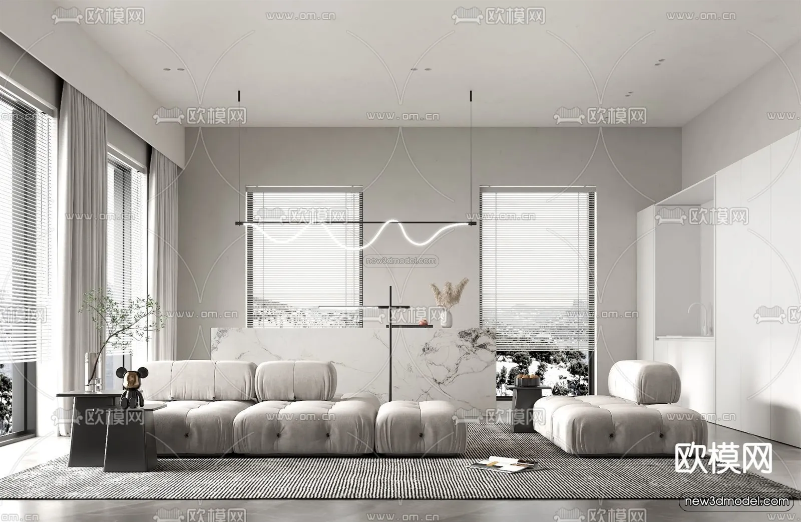 Minimalist Style Interior 3D Blocks - Living Room 3D Model - 011