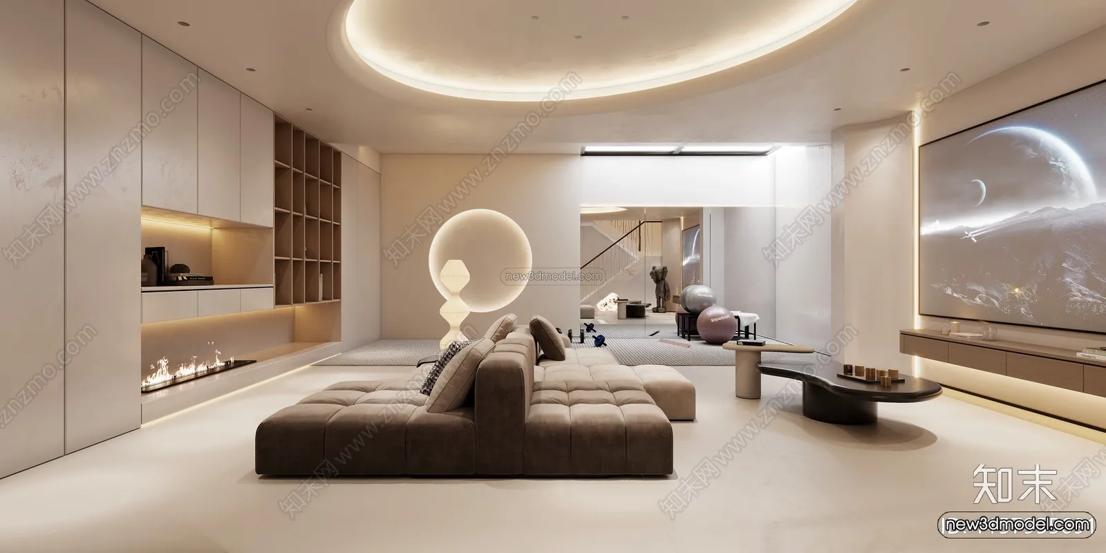 Minimalist Style Interior 3D Blocks - Living Room 3D Model - 012