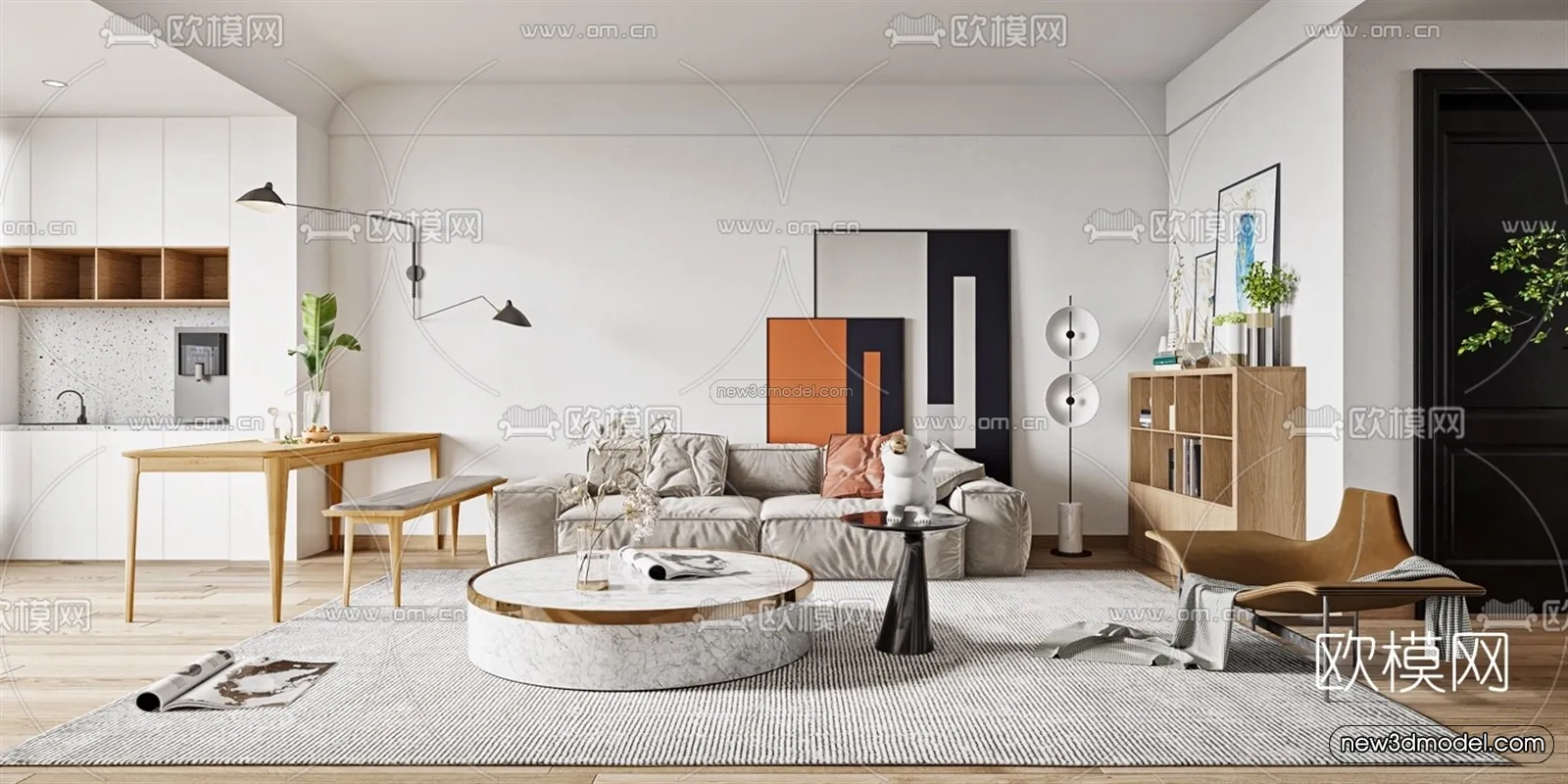 Minimalist Style Interior 3D Blocks - Living Room 3D Model - 013