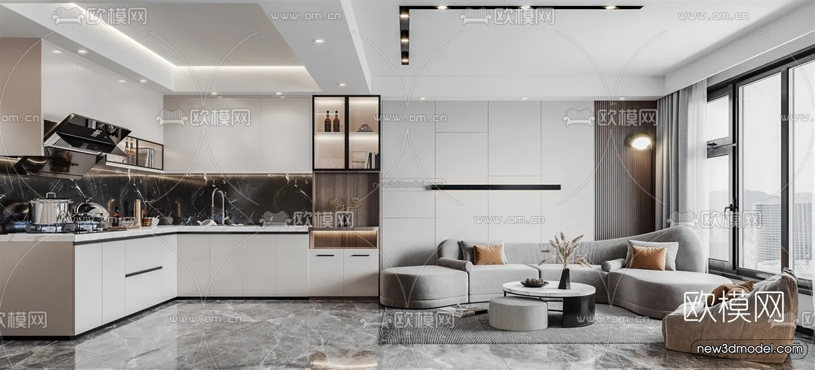 Minimalist Style Interior 3D Blocks - Living Room 3D Model - 014