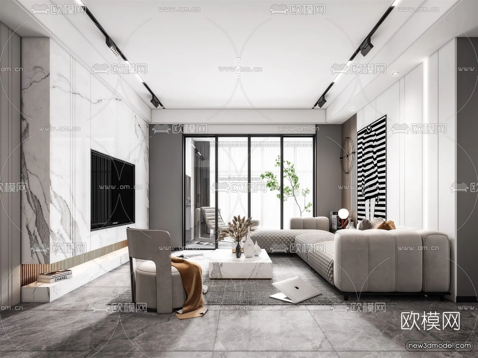 Minimalist Style Interior 3D Blocks - Living Room 3D Model - 015
