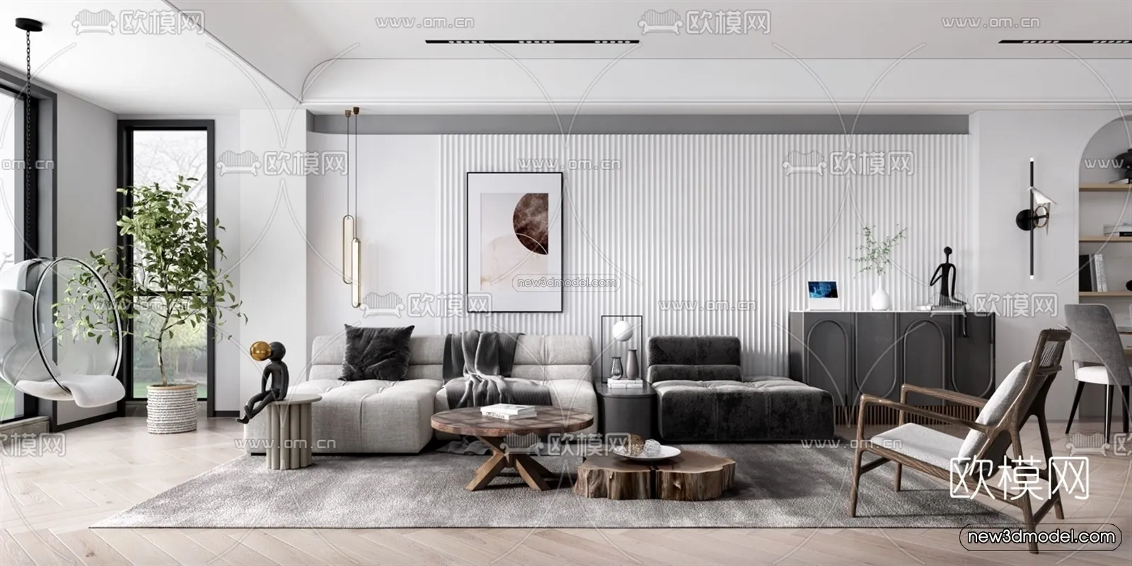 Minimalist Style Interior 3D Blocks - Living Room 3D Model - 016