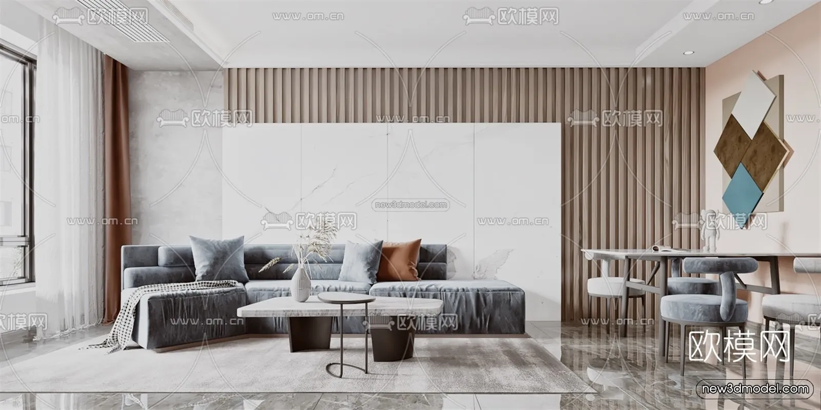 Minimalist Style Interior 3D Blocks - Living Room 3D Model - 017