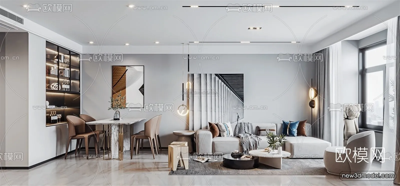 Minimalist Style Interior 3D Blocks - Living Room 3D Model - 018