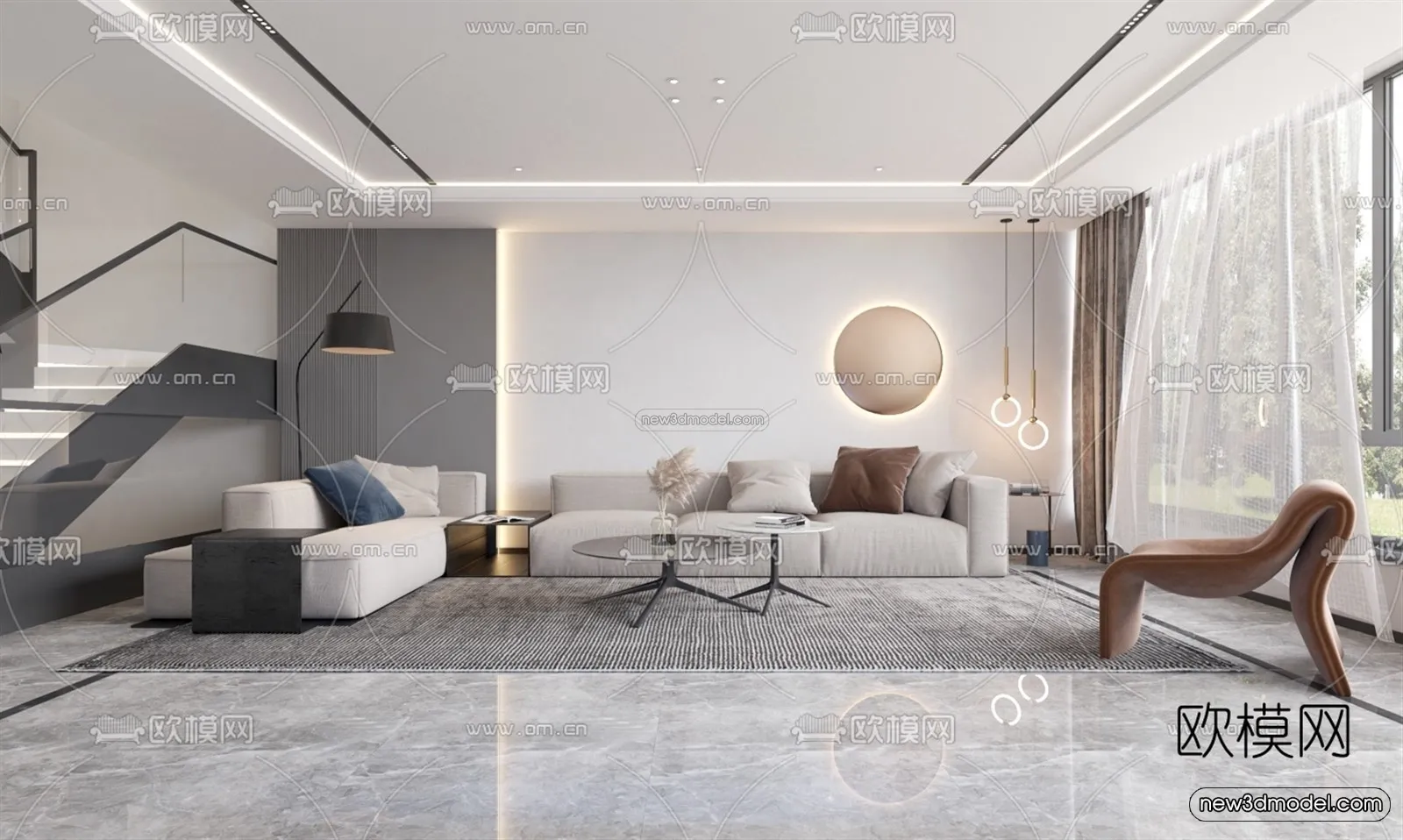 Minimalist Style Interior 3D Blocks - Living Room 3D Model - 019