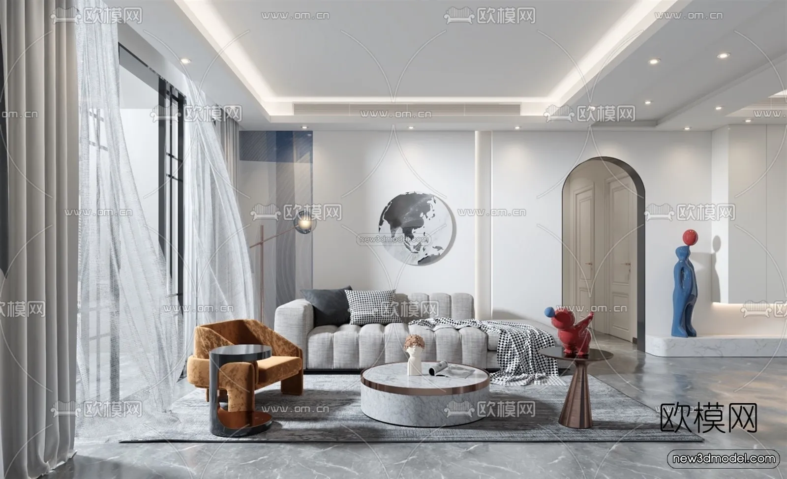 Minimalist Style Interior 3D Blocks - Living Room 3D Model - 020