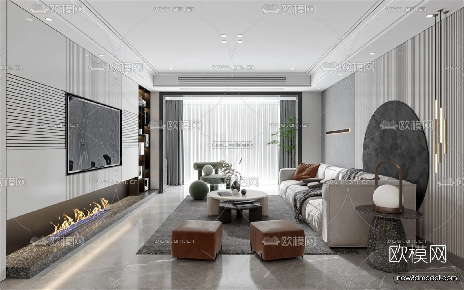 Minimalist Style Interior 3D Blocks - Living Room 3D Model - 021