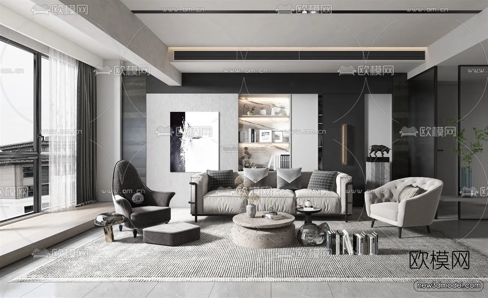 Minimalist Style Interior 3D Blocks - Living Room 3D Model - 022