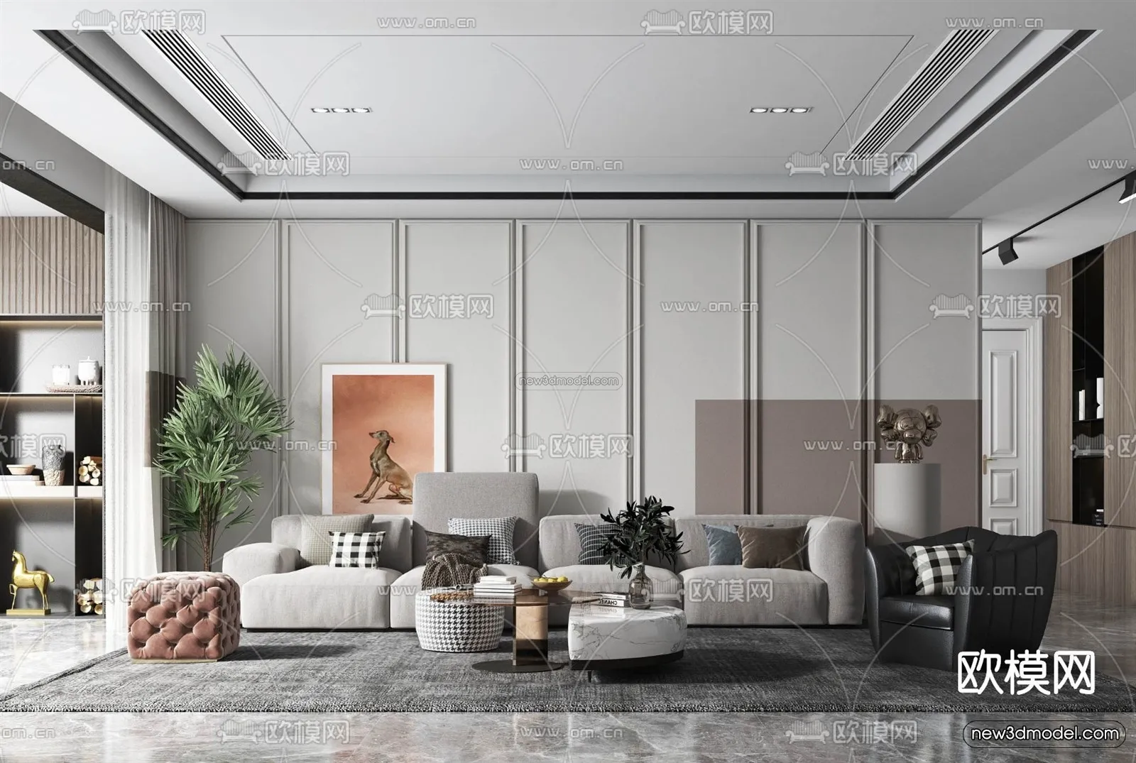 Minimalist Style Interior 3D Blocks - Living Room 3D Model - 024