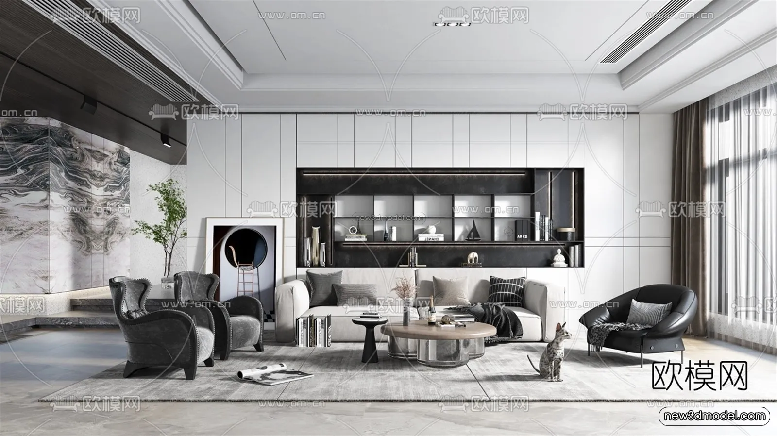 Minimalist Style Interior 3D Blocks - Living Room 3D Model - 025