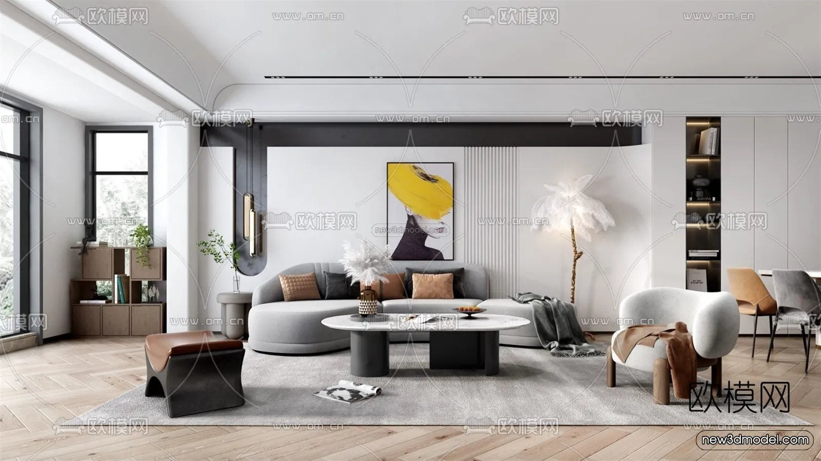 Minimalist Style Interior 3D Blocks - Living Room 3D Model - 026