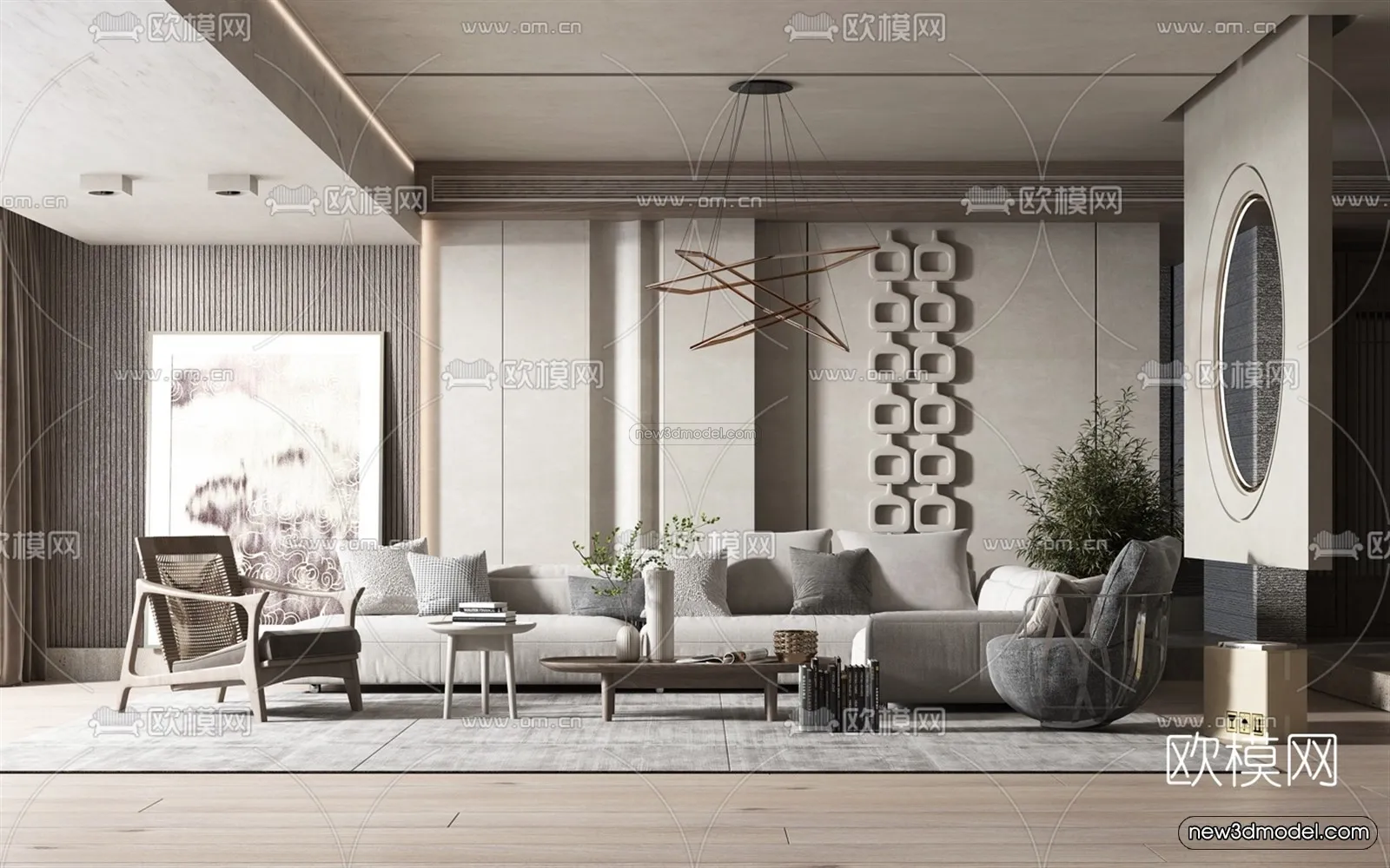 Minimalist Style Interior 3D Blocks - Living Room 3D Model - 028