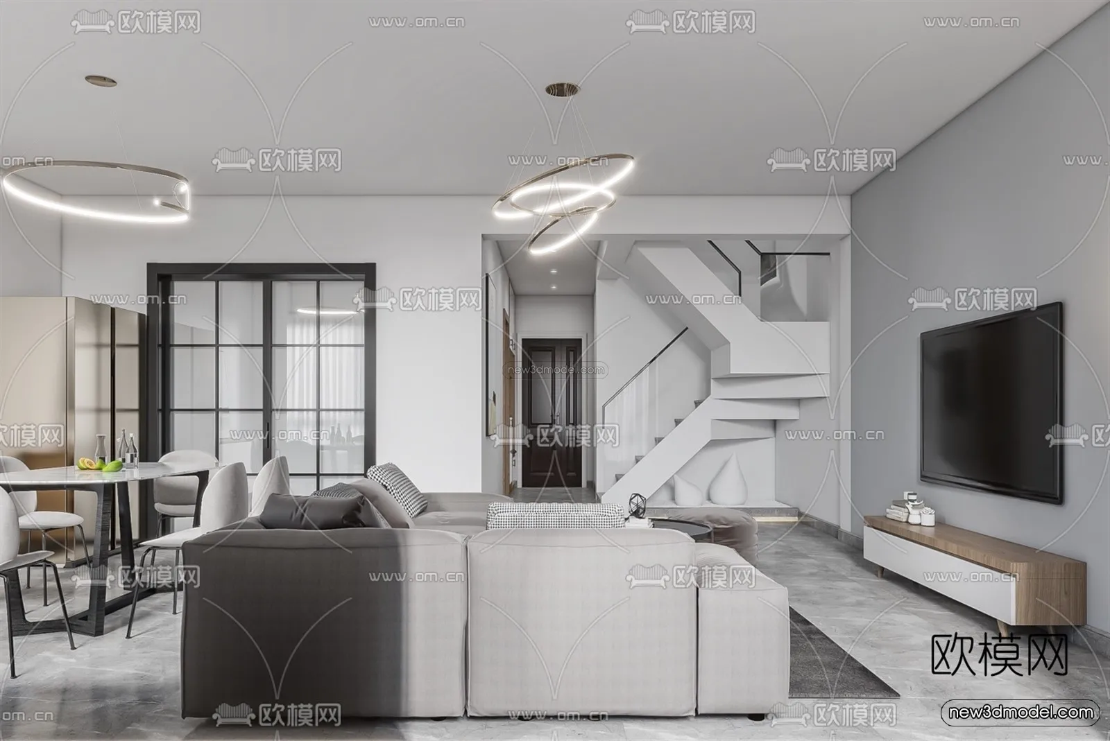 Minimalist Style Interior 3D Blocks - Living Room 3D Model - 029