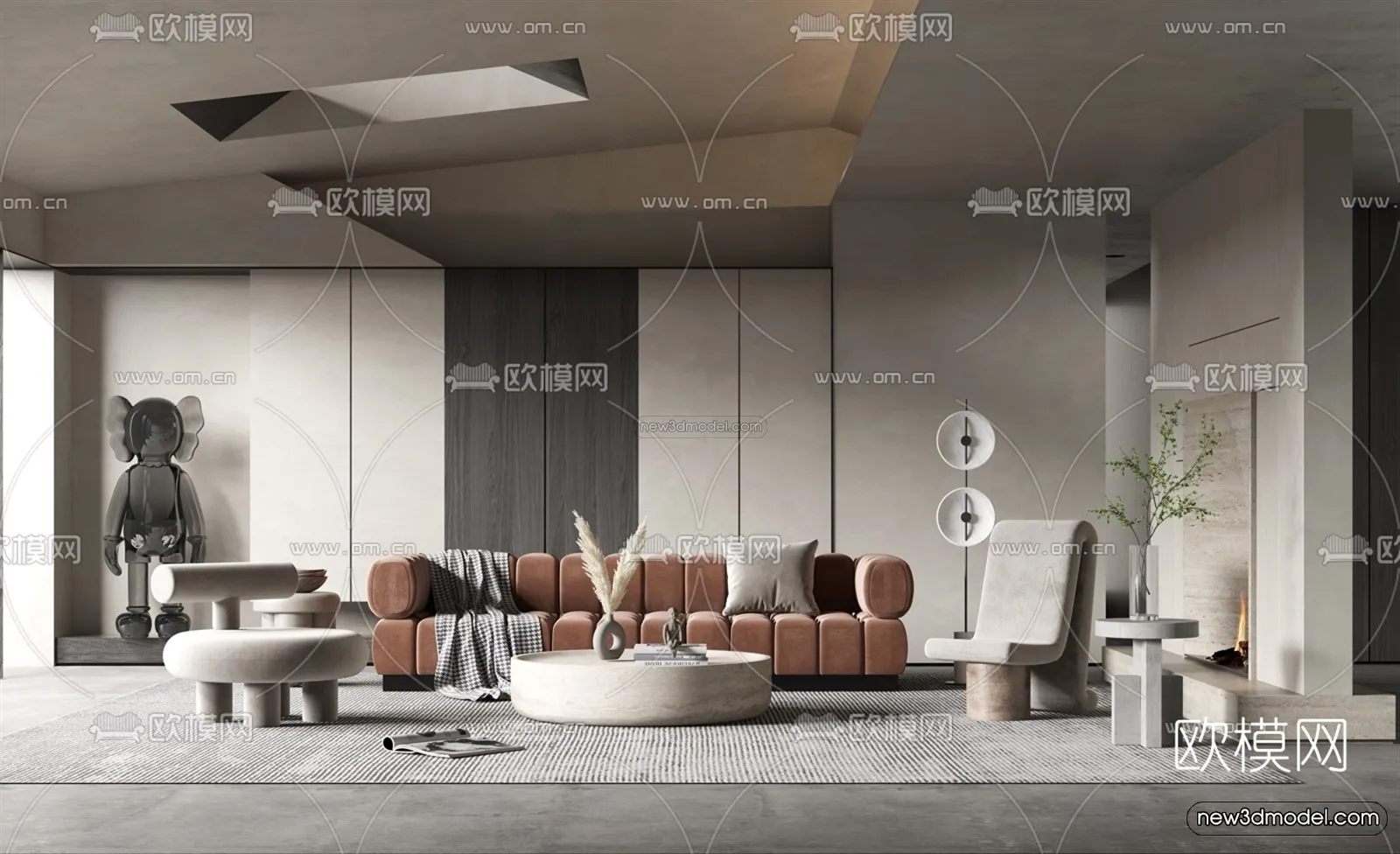 Minimalist Style Interior 3D Blocks - Living Room 3D Model - 030