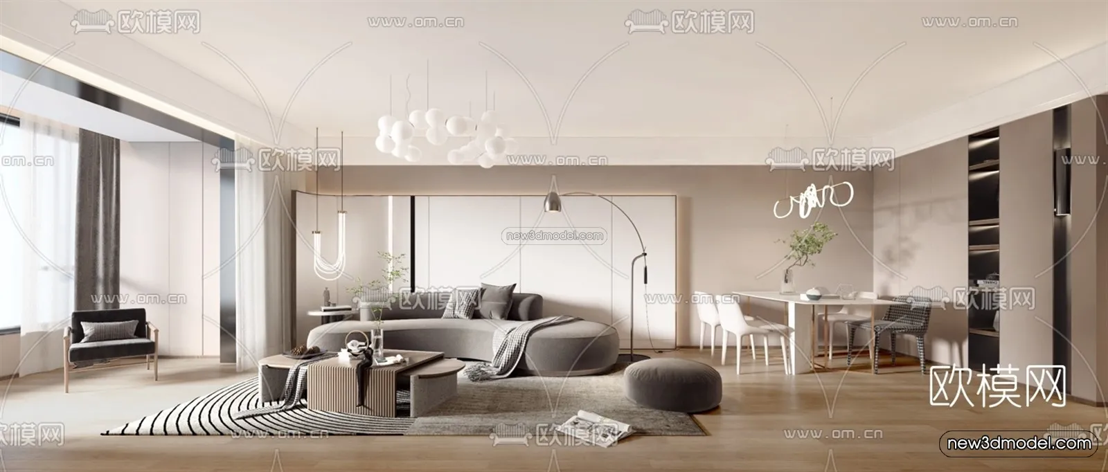 Minimalist Style Interior 3D Blocks - Living Room 3D Model - 031