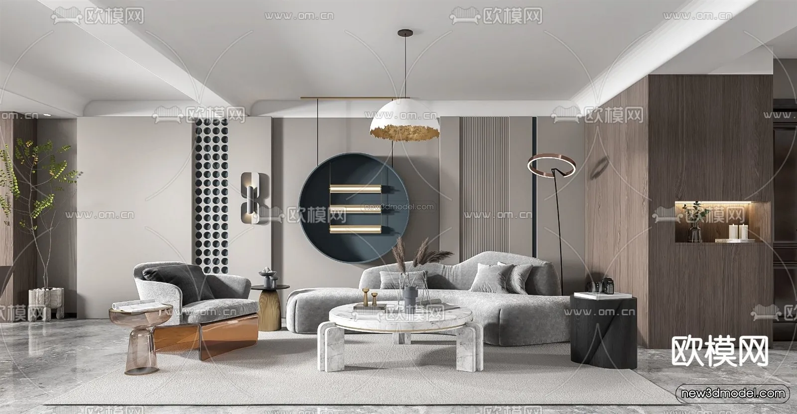 Minimalist Style Interior 3D Blocks - Living Room 3D Model - 032