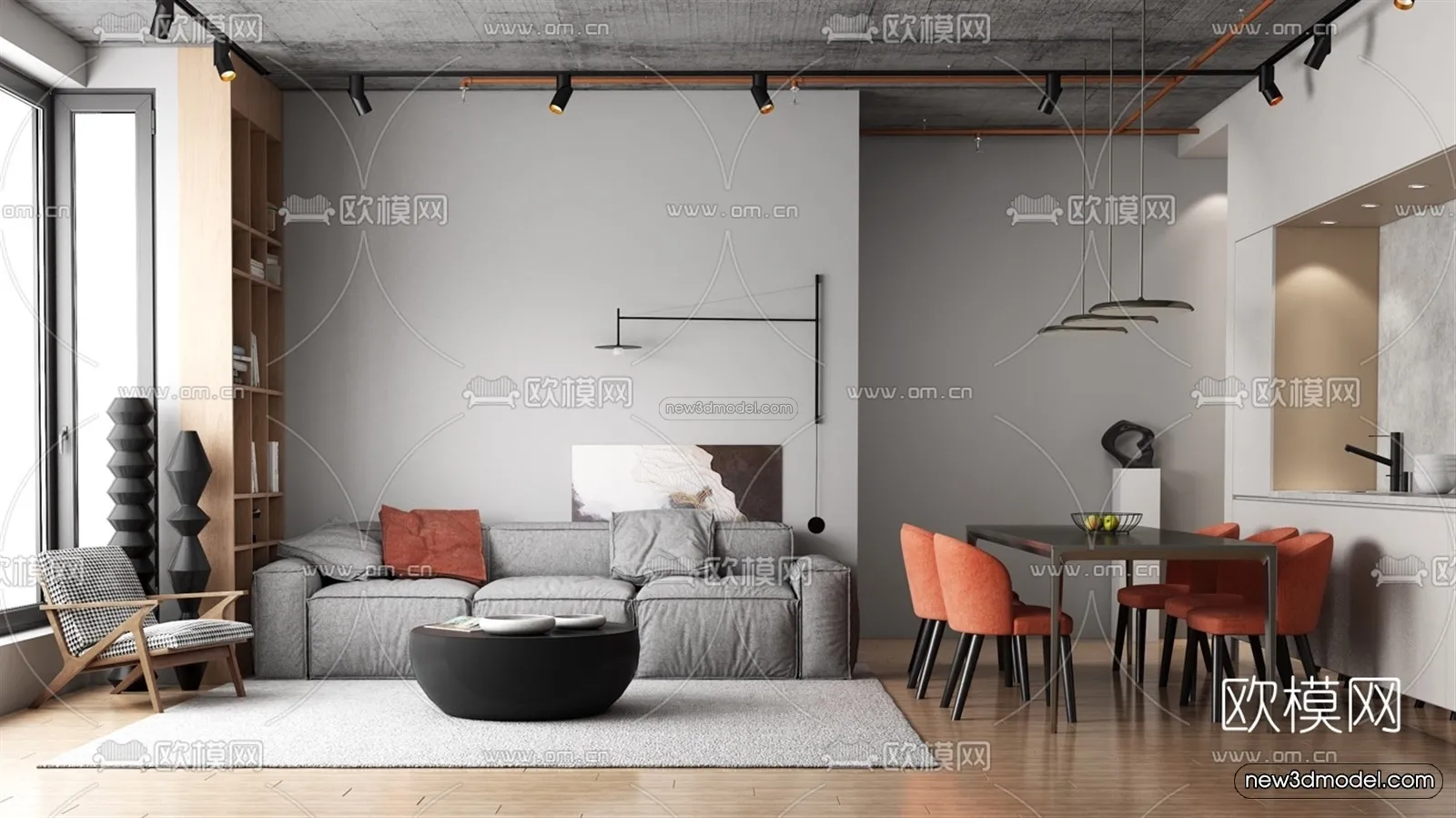 Minimalist Style Interior 3D Blocks - Living Room 3D Model - 035