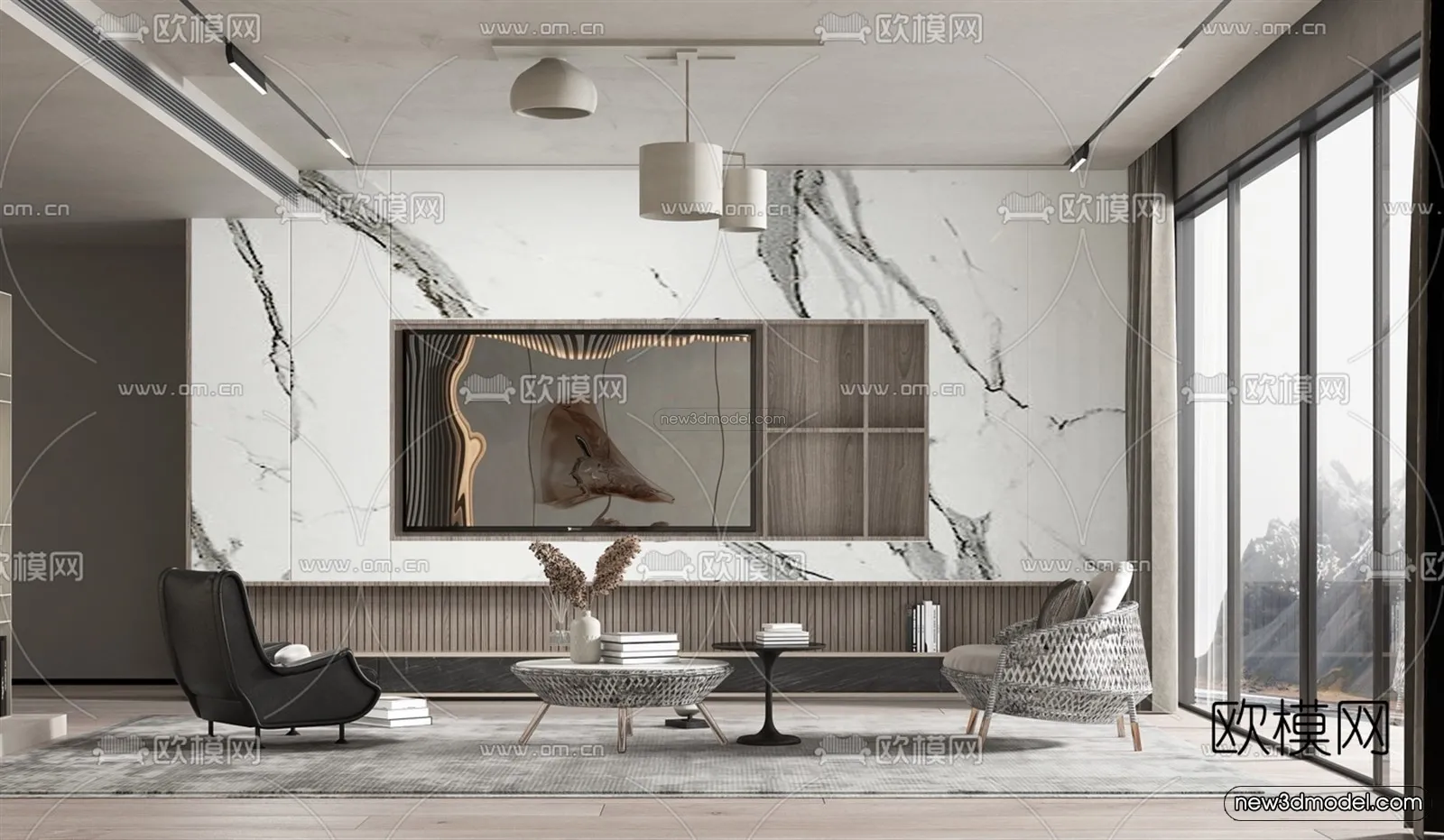 Minimalist Style Interior 3D Blocks - Living Room 3D Model - 036